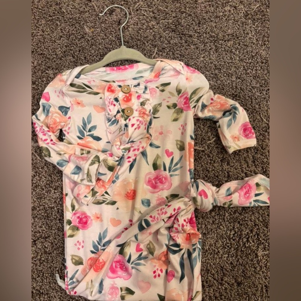 Floral Baby Onesie with Pink and Green Accents